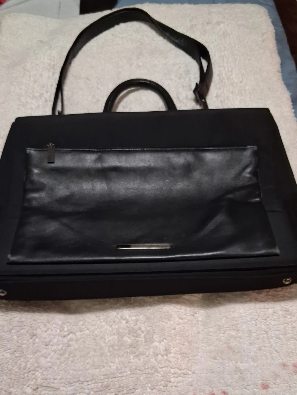 Black Leather Briefcase Tote - Classic Work Bag